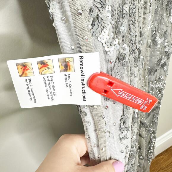 Mac Duggal 5222 Sequined Faux Wrap Split Long Sleeve Gown Platinum 6 $598 NEW - Picture 13 of 16